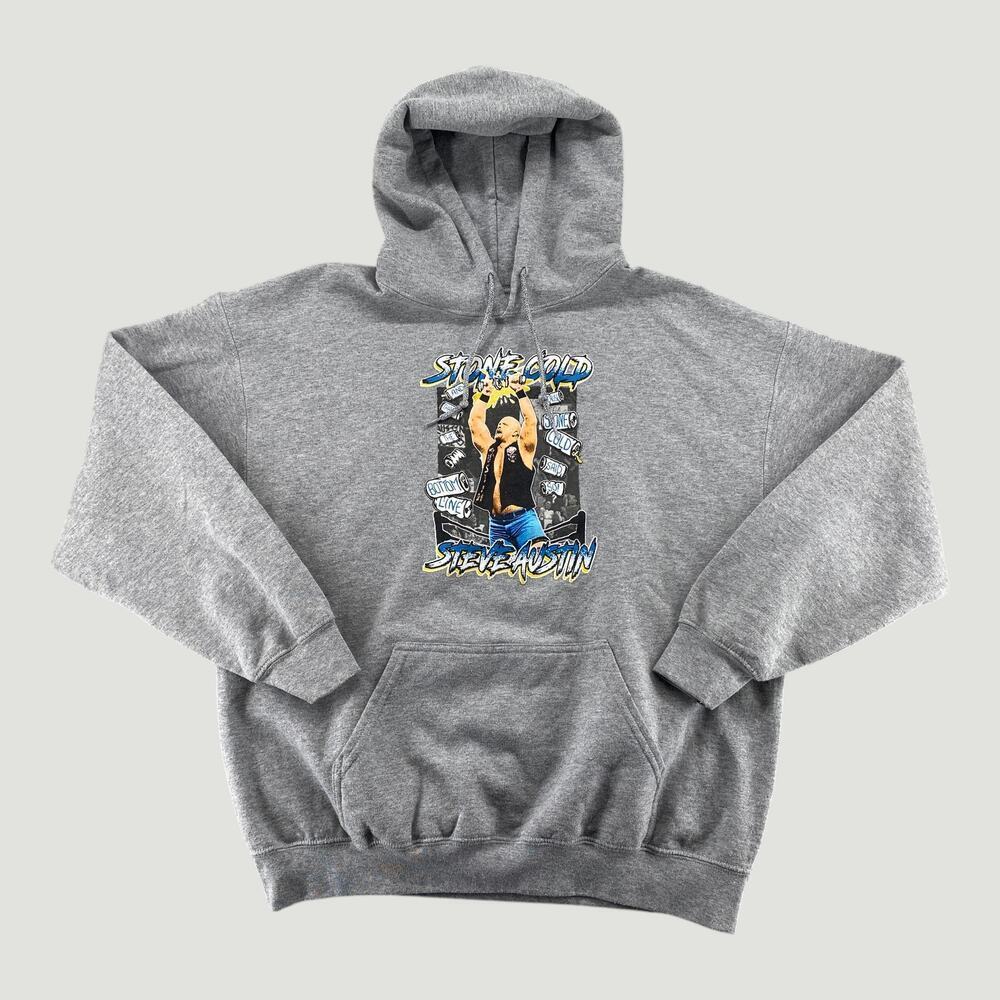 Stone Cold Steve Austin Hoodie Gray WWE Wrestling Pullover Mens M